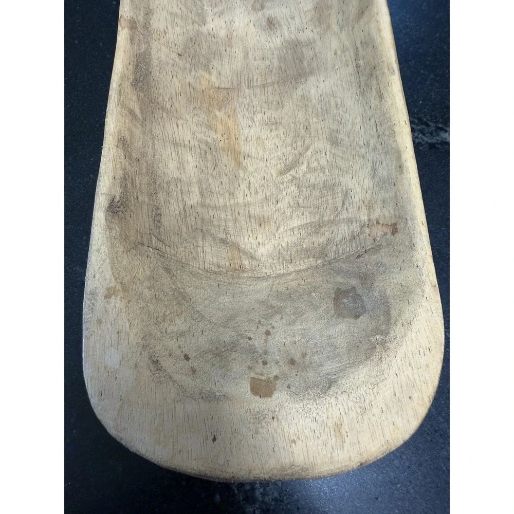 Primitive Hand Carved Wooden Dough Bowl Trencher Rustic Farmhouse Tray 28.5
